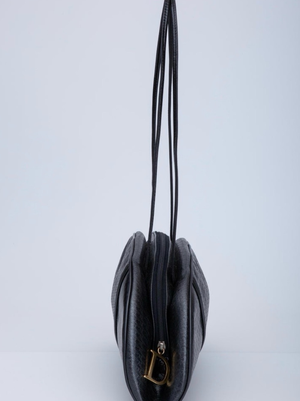 Christian Dior vintage Black Leather Shoulder Bag with D Charm